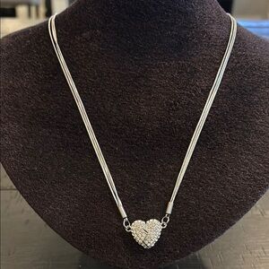 Rhinestone Broken Elegant Silver Heart Pendant Magnetic Necklace Multichain​​​